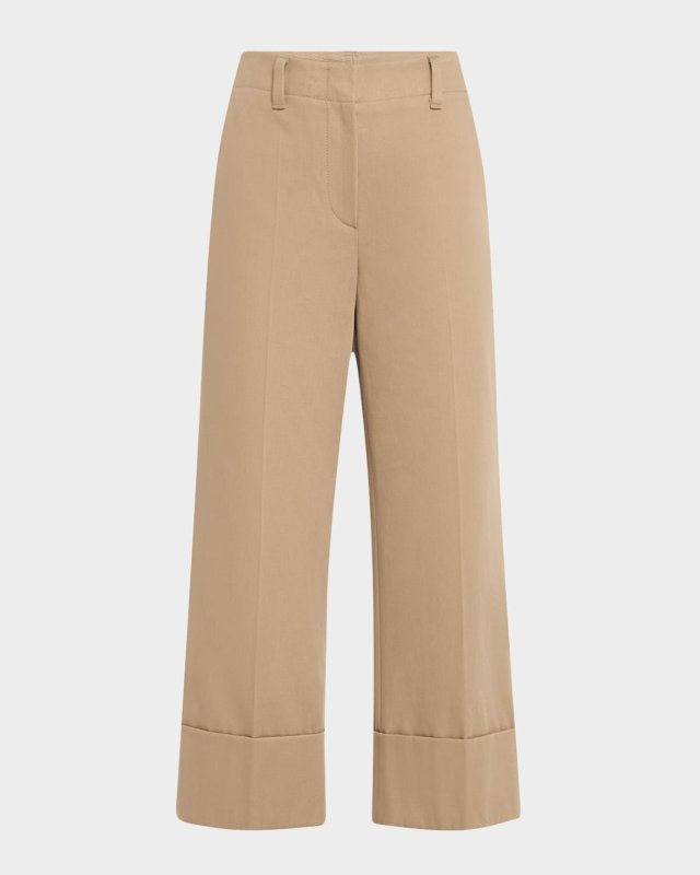 Cotton Couture Gabardine Straight-Leg Crop Cuffed Pants